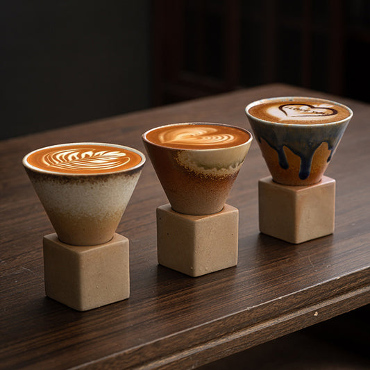 Geometric Drip Glaze – Handcrafted Porcelain Coffee Cup