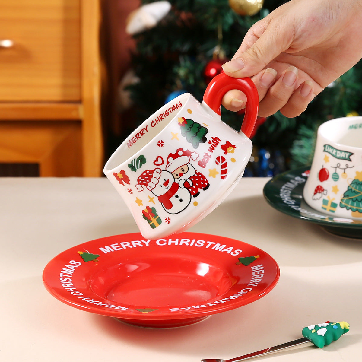 Joyful Harmony – Handcrafted Christmas Ceramic Cup & Saucer Gift Set