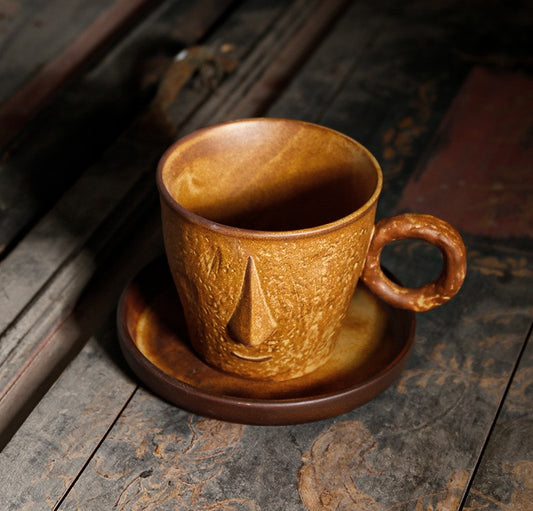 Silent Clay Muse – Handcrafted Porcelain Face Coffee Cup & Saucer Set