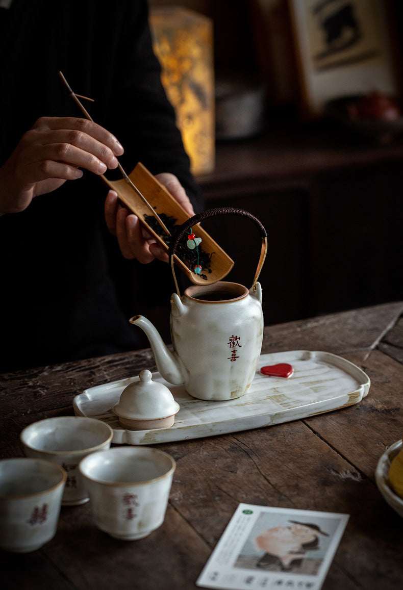 Blessings in Every Sip — Handmade Jingdezhen Teacup & Handle Teapot Sets