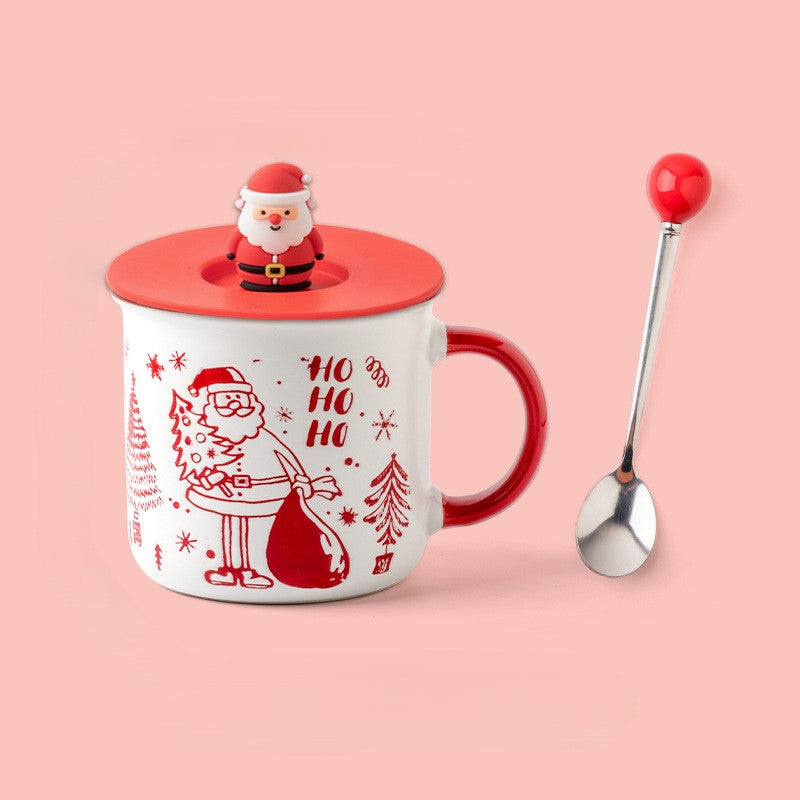Merry Cheer Collection – Handcrafted Ceramic Christmas Mug with Lid & Spoon Gift Set