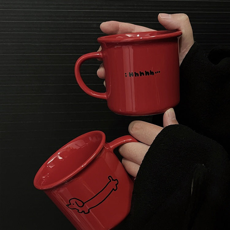 Puppy Cheer – Handcrafted Red Christmas Ceramic Mug