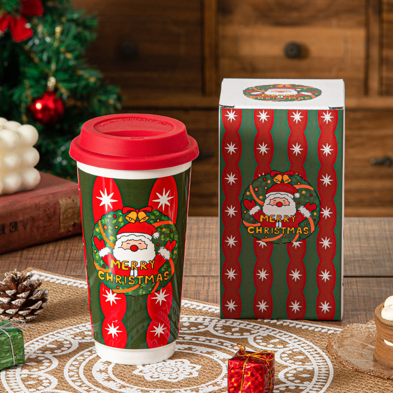 Holiday Grandeur – Large Christmas Ceramic Travel Mug with Lid Gift Set