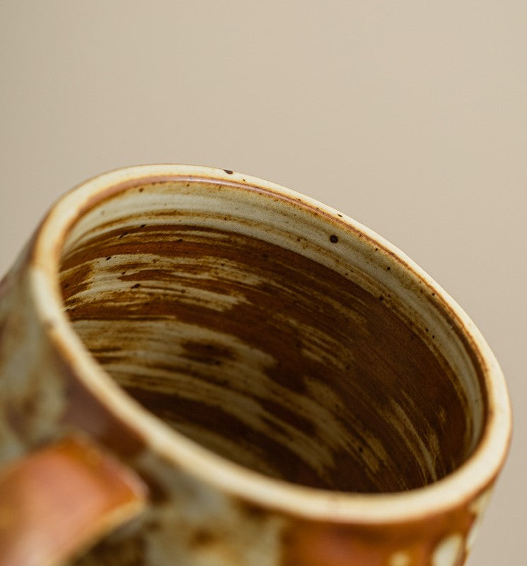 Rustic Ember – Handcrafted Ceramic Coffee Cup with Wooden Saucer