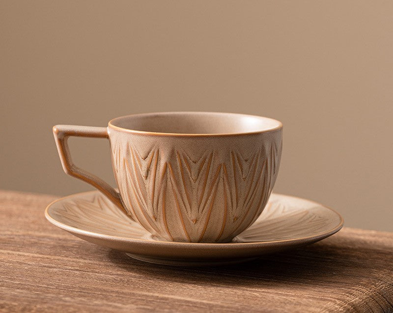 Embossed Elegance – Vintage Porcelain Coffee Cup & Saucer Set