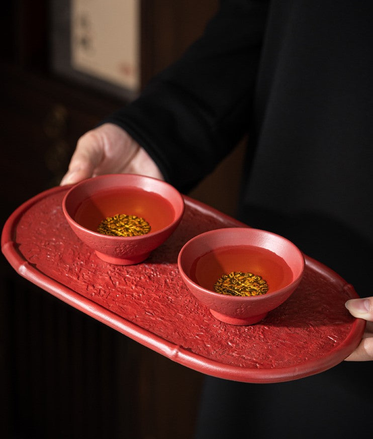Four Seasons Peace — Handcrafted Ceramic Tea Cup Set with Forbidden City Red glaze