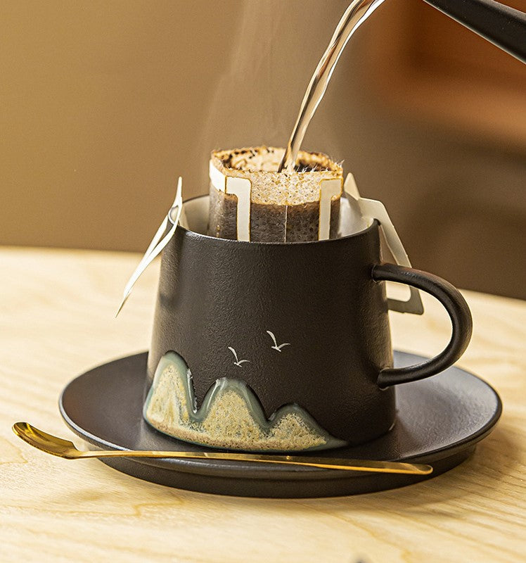 Mountain Whisper – Porcelain Coffee Cup & Saucer with Spoon