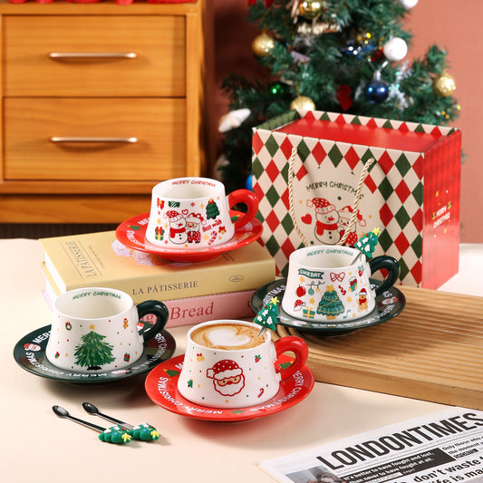 Joyful Harmony – Handcrafted Christmas Ceramic Cup & Saucer Gift Set