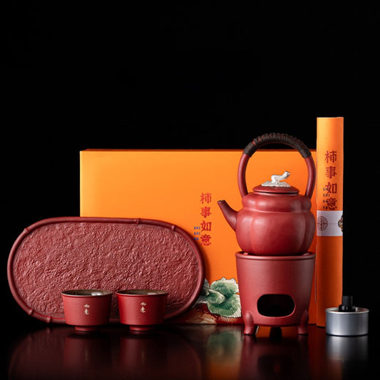 Forbidden City Red Teapot Set — Six-Piece Auspicious Tea Ceremony Gift Collection