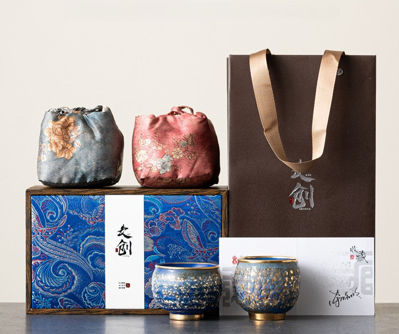 Eternal Union — Handmade Four-Color Kiln-Glazed Ceremony Tea Cup Gift Set
