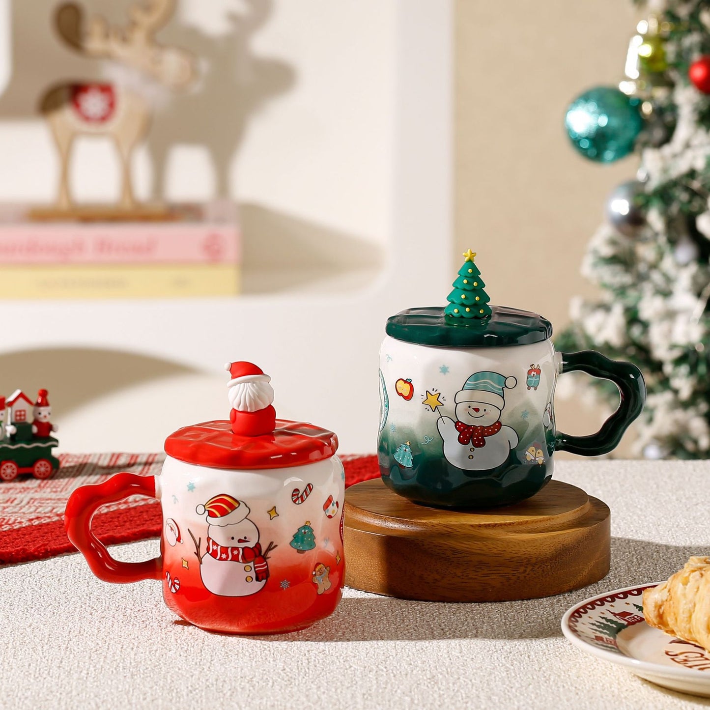 Snowy Cheer Delight – Handcrafted Christmas Snowman Mug with Lid & Spoon Gift Set
