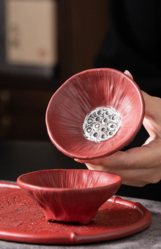 Lotus Bloom – Handcrafted Forbidden City red Porcelain Tea Cup