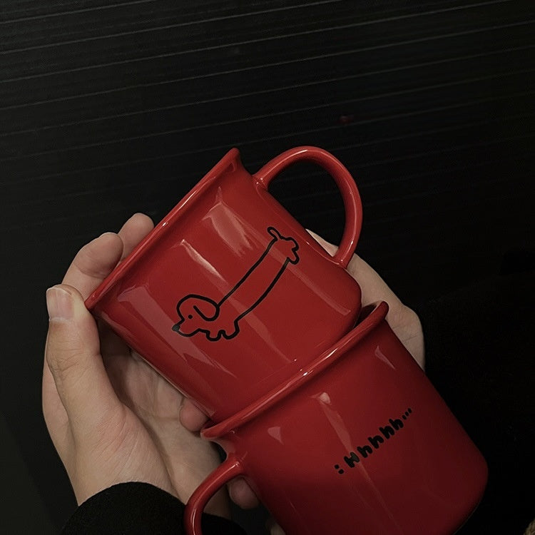 Puppy Cheer – Handcrafted Red Christmas Ceramic Mug