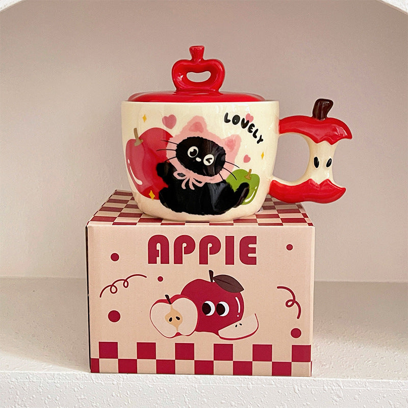 Festive Apple Cat – Ceramic Mug with Lid & Gift Box, Christmas Edition