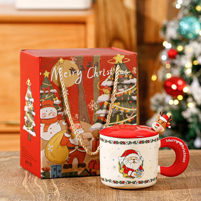 Merry Moments – Handcrafted Holiday Ceramic Mug with Lid and Spoon Gift Set