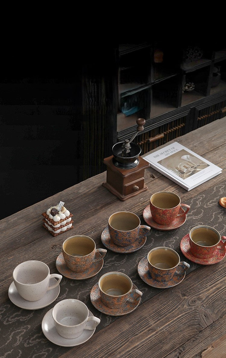 Aurora Speckles – Handcrafted Bubble-Glaze Ceramic Coffee Cup Set