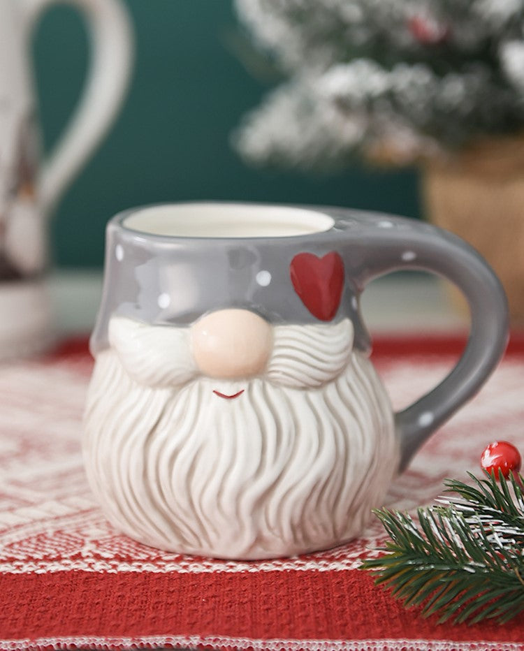 Santa Heart Charm – Handcrafted Christmas Relief Ceramic Mug Gift