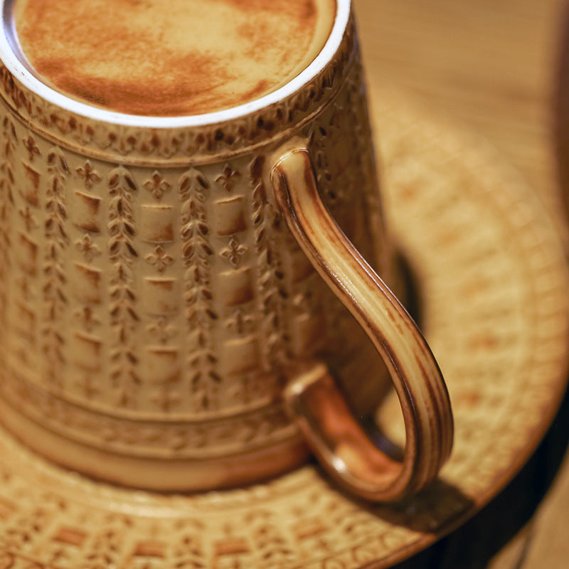 Heritage Carve – Handcrafted Porcelain Coffee Cup & Saucer Set
