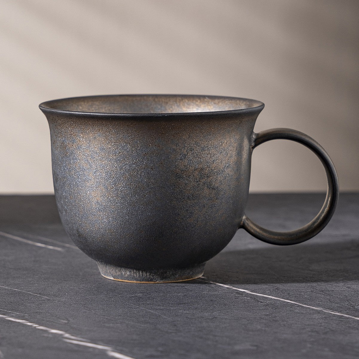 Rustic Iron Glow – Handcrafted Stoneware Wabi-Sabi Coffee Mug