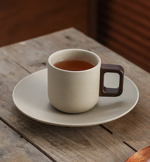 Earthen Stillness – Minimalist Ceramic Coffee Cup & Saucer Set