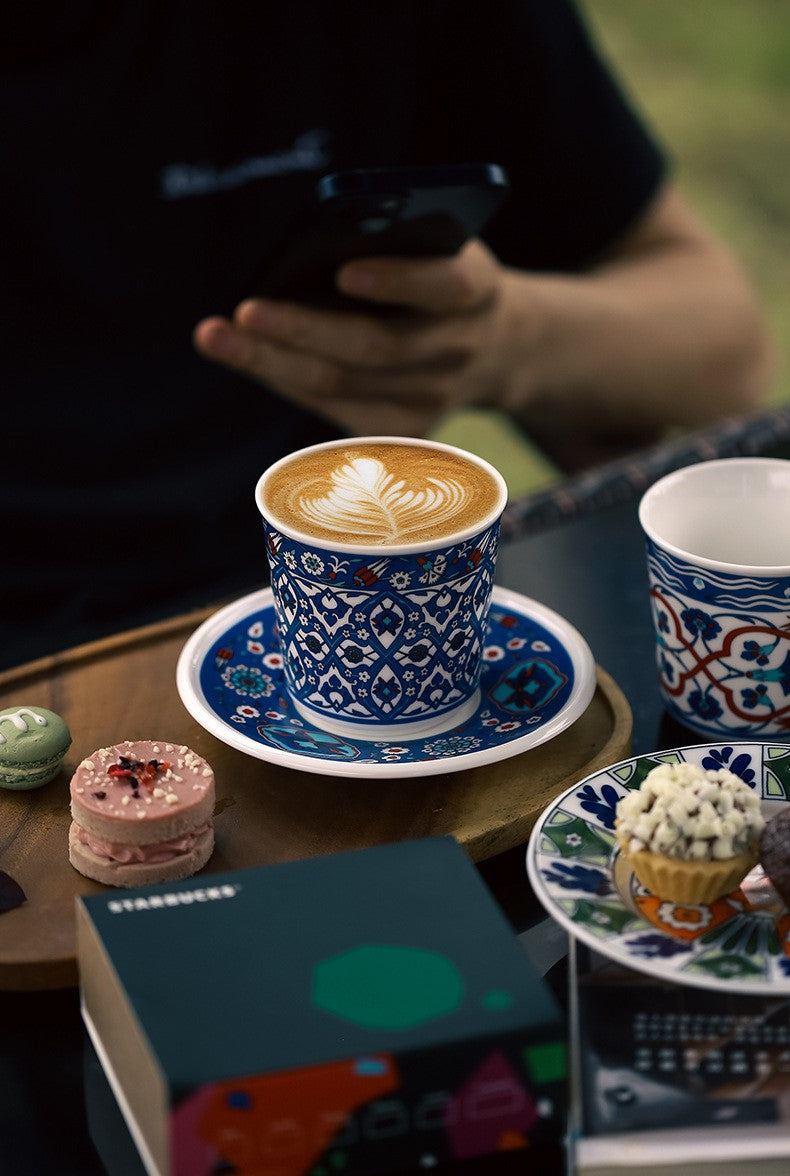 Patterned Grace – Handcrafted Ceramic Coffee Cup & Saucer Set
