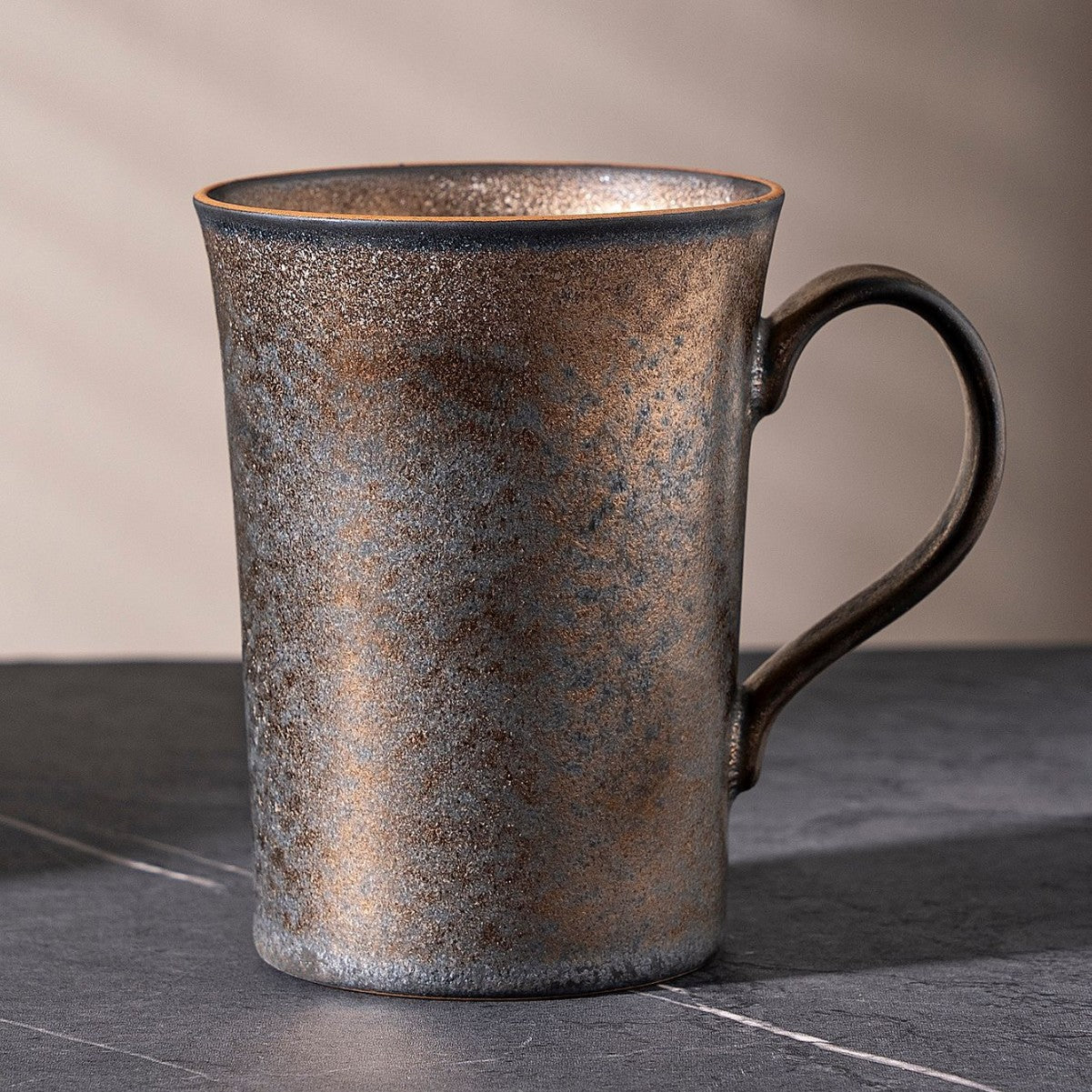 Rustic Iron Glow – Handcrafted Stoneware Wabi-Sabi Coffee Mug