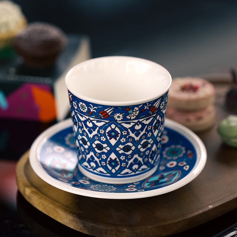 Patterned Grace – Handcrafted Ceramic Coffee Cup & Saucer Set