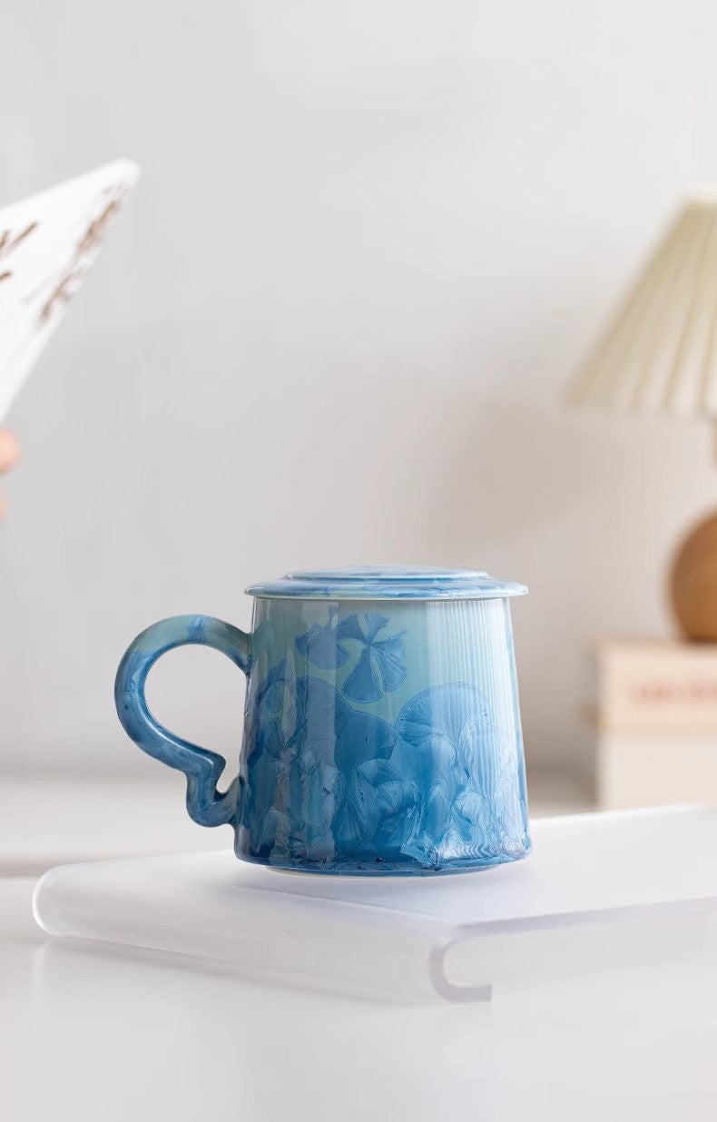 Crystal Bloom – Porcelain Glaze Coffee Mug, Artisan Made