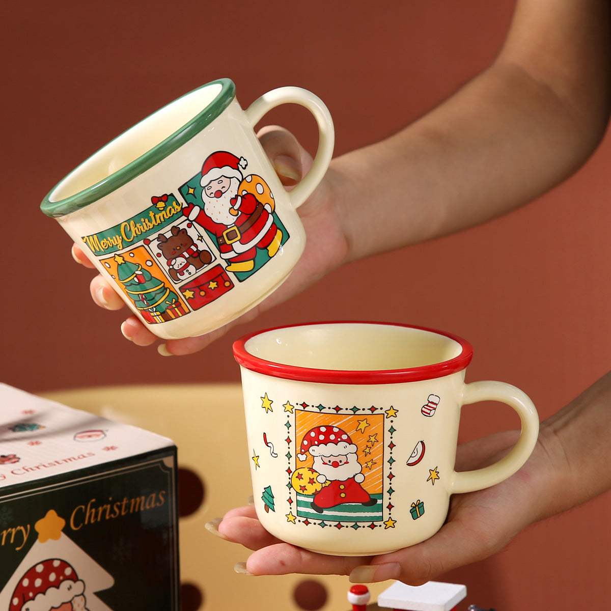 Santa Joy – Handcrafted Christmas Ceramic Mug with Lid & Spoon