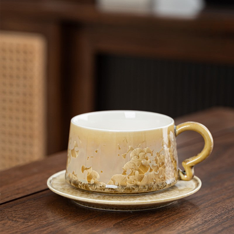 Crystal Bloom – Handcrafted Porcelain Coffee Cup & Saucer with Frosted Glaze