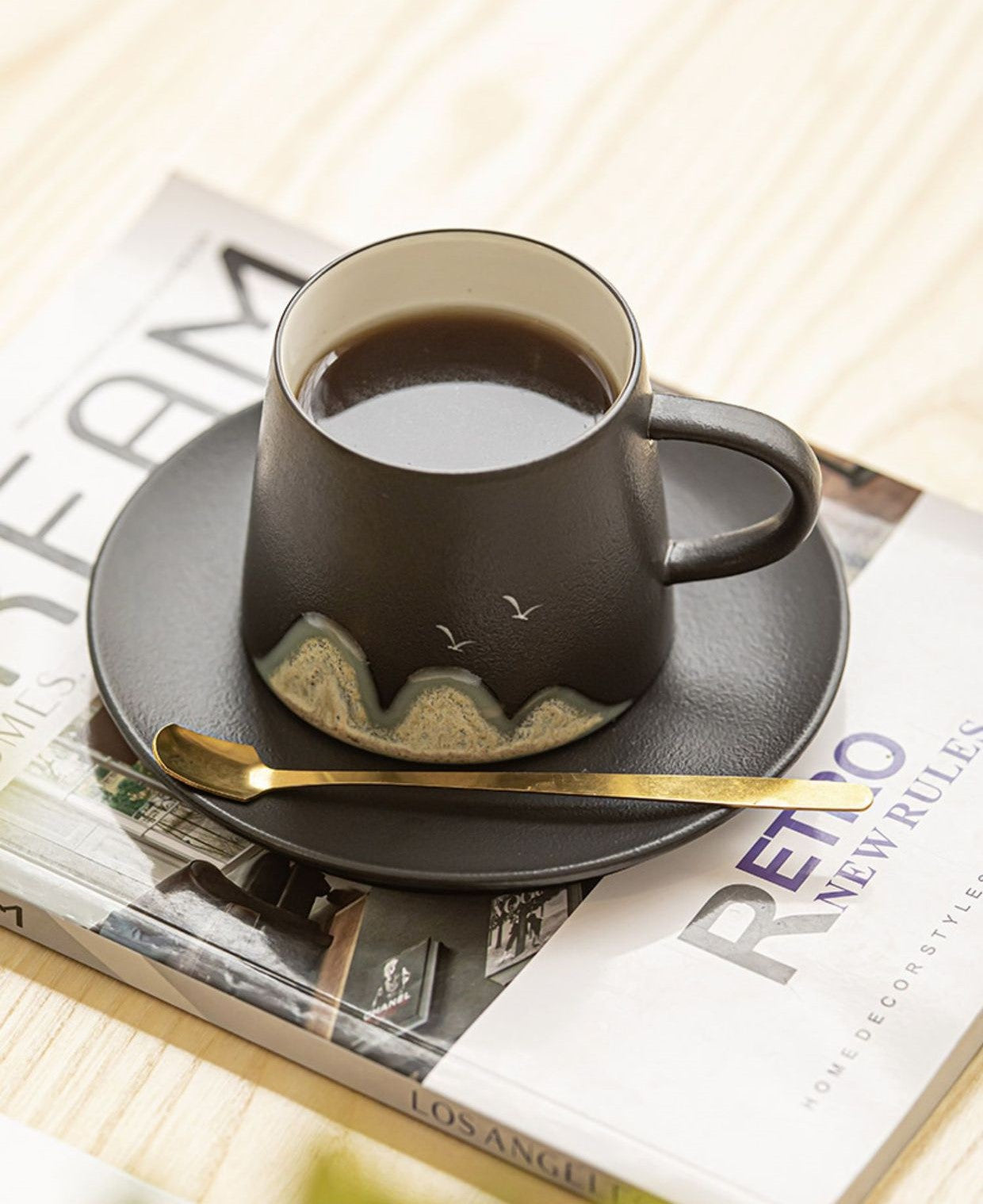 Mountain Whisper – Porcelain Coffee Cup & Saucer with Spoon