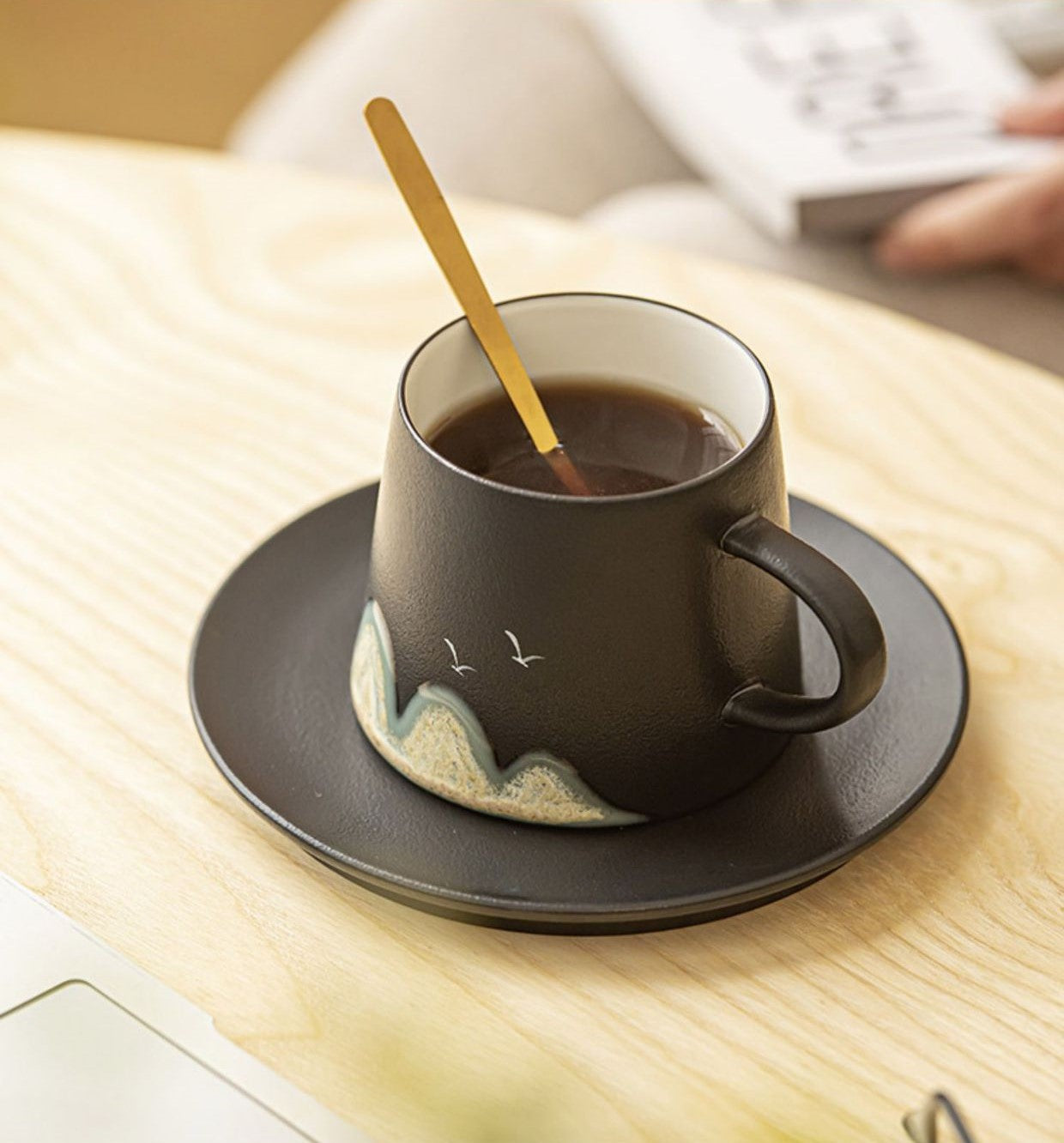 Mountain Whisper – Porcelain Coffee Cup & Saucer with Spoon