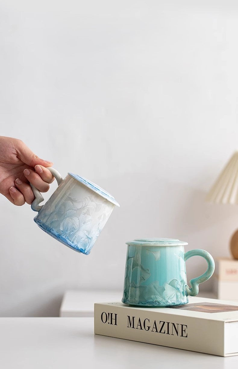 Crystal Bloom – Porcelain Glaze Coffee Mug, Artisan Made