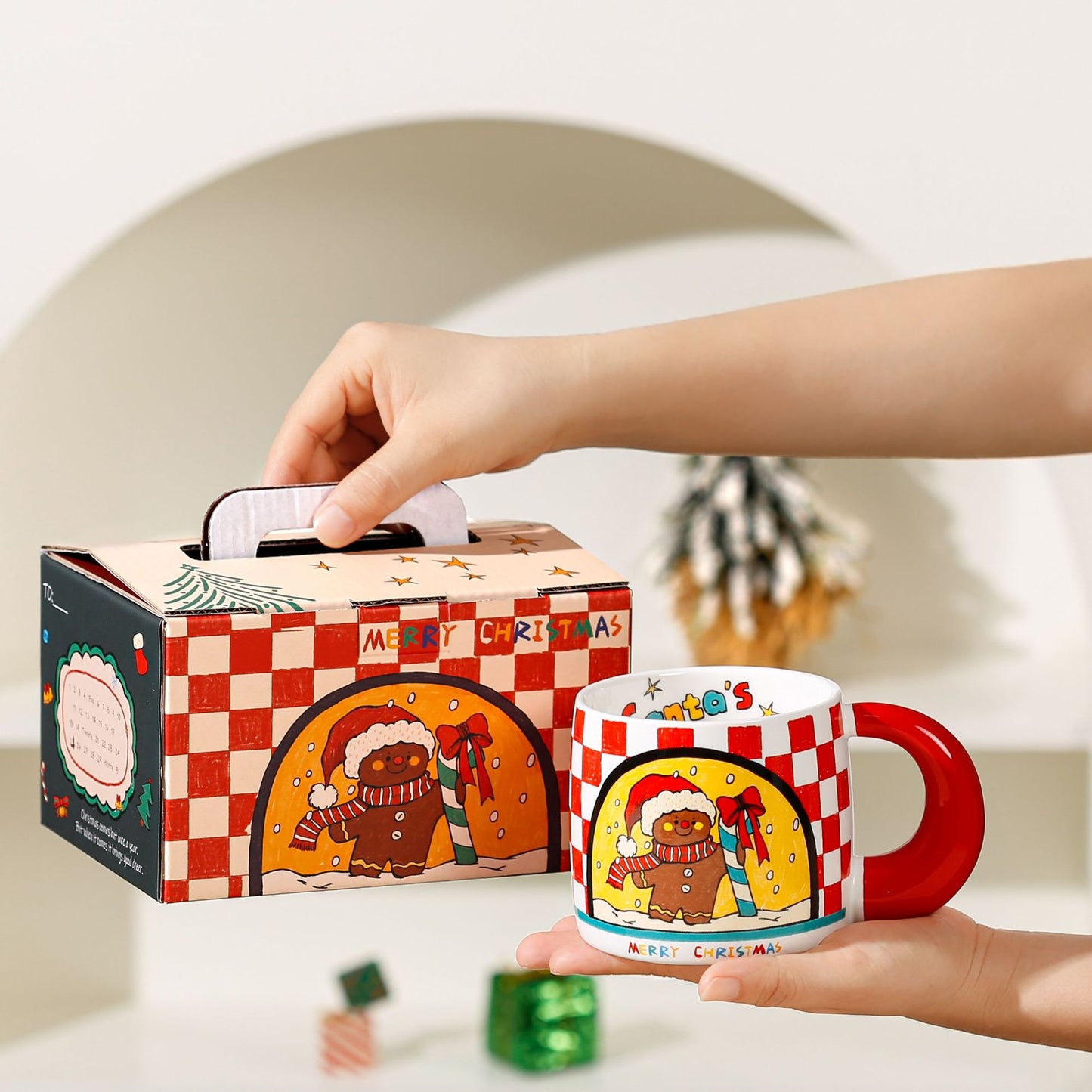 Merry Tales Charm – Handcrafted Christmas Ceramic Mug with Lid & Spoon Gift Cup