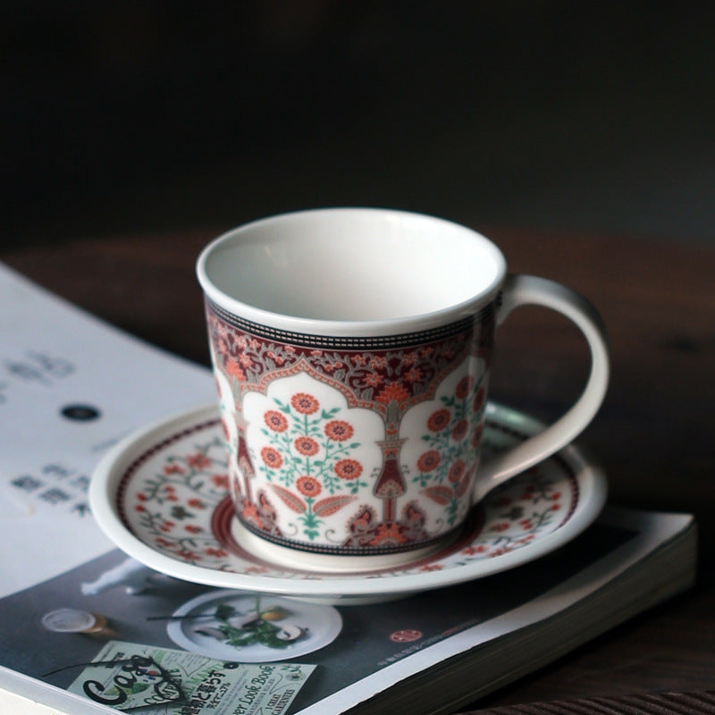 Garden Motif Elegance – Handcrafted Porcelain Coffee Cup & Saucer Set