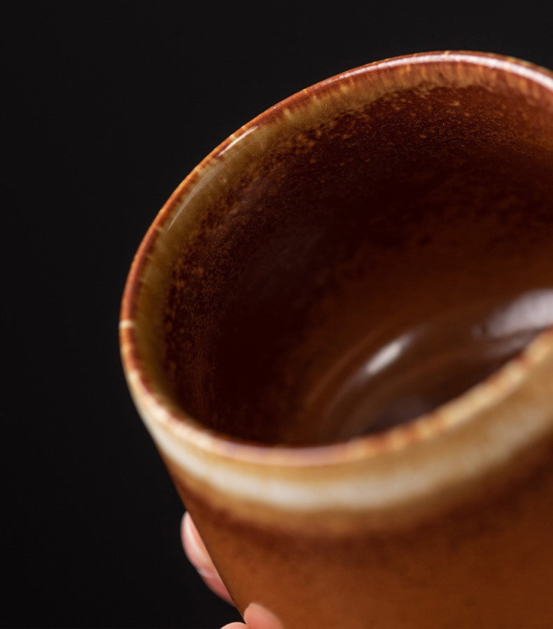 Orb-Handled Harmony – Handcrafted Kiln-Change Porcelain Coffee Cup & Saucer Set
