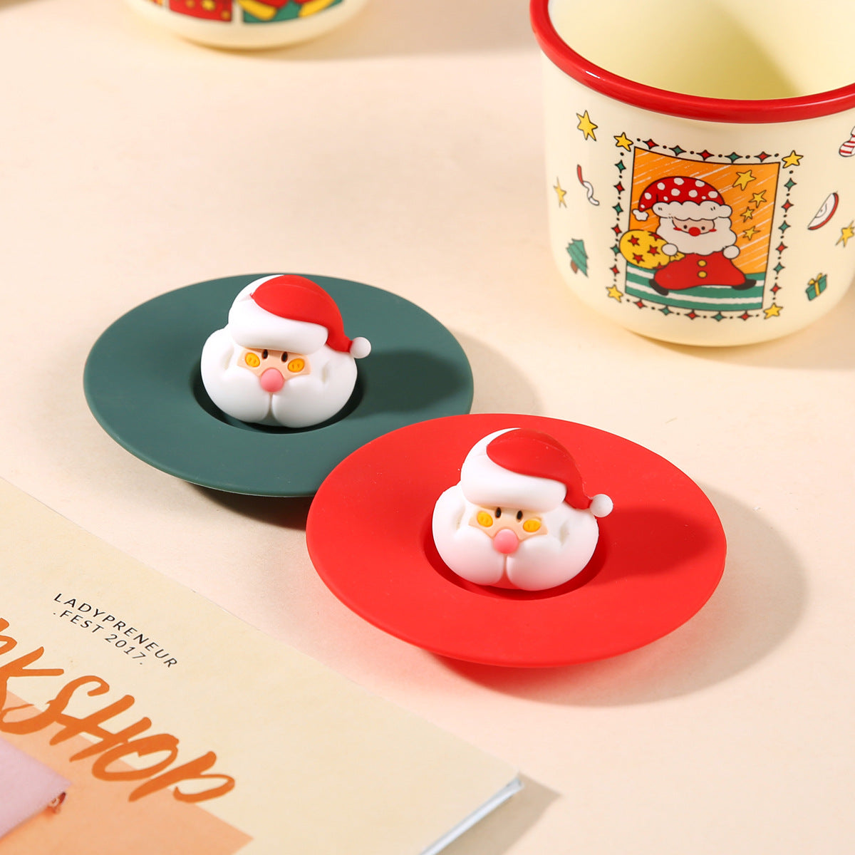 Santa Joy – Handcrafted Christmas Ceramic Mug with Lid & Spoon