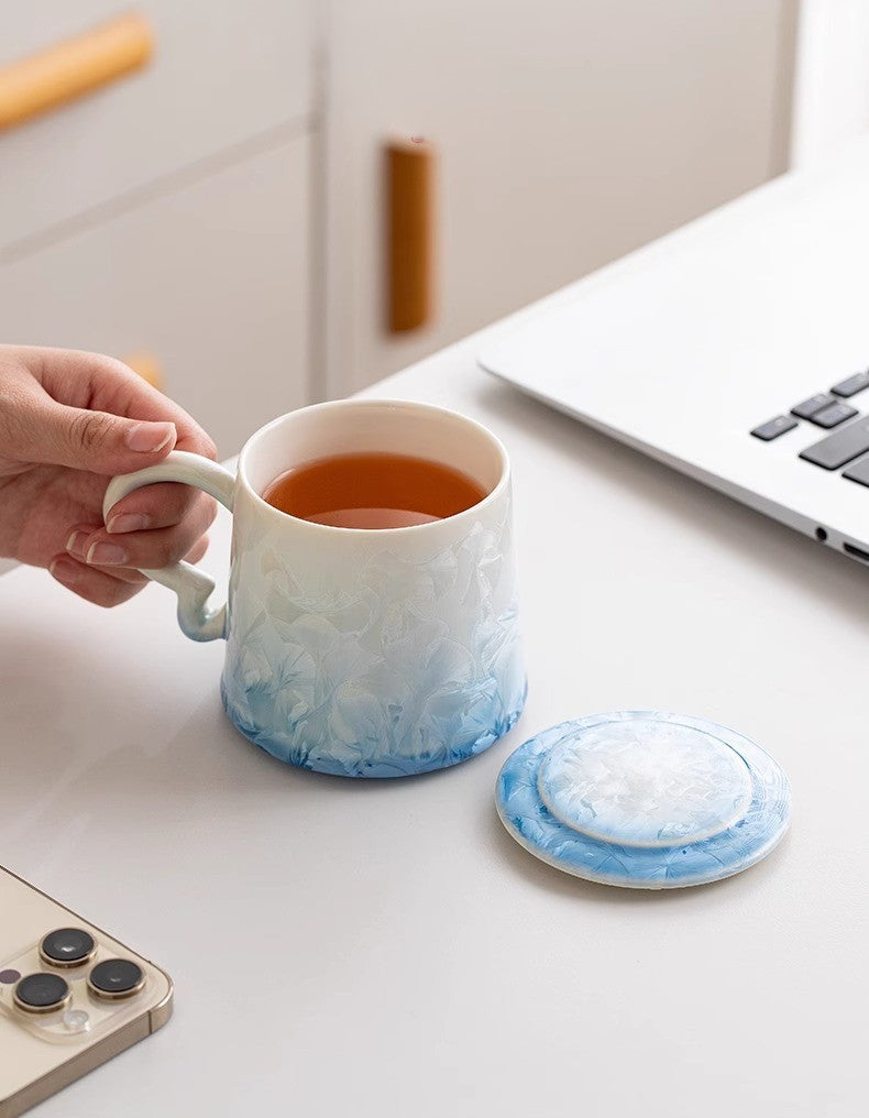 Crystal Bloom – Porcelain Glaze Coffee Mug, Artisan Made