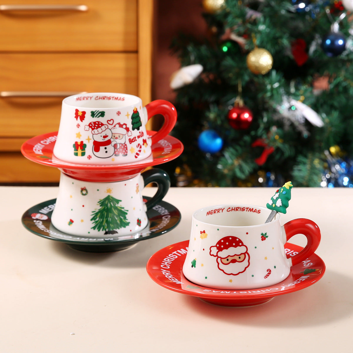 Joyful Harmony – Handcrafted Christmas Ceramic Cup & Saucer Gift Set