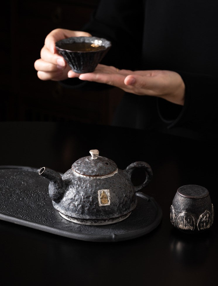 Dunhuang Reverie — Handcrafted Ceramic Tea Set with Silver Accents