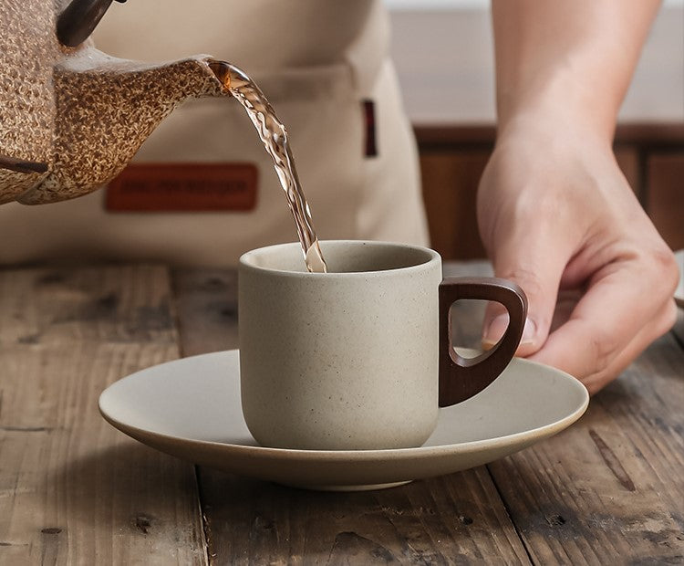 Earthen Stillness – Minimalist Ceramic Coffee Cup & Saucer Set