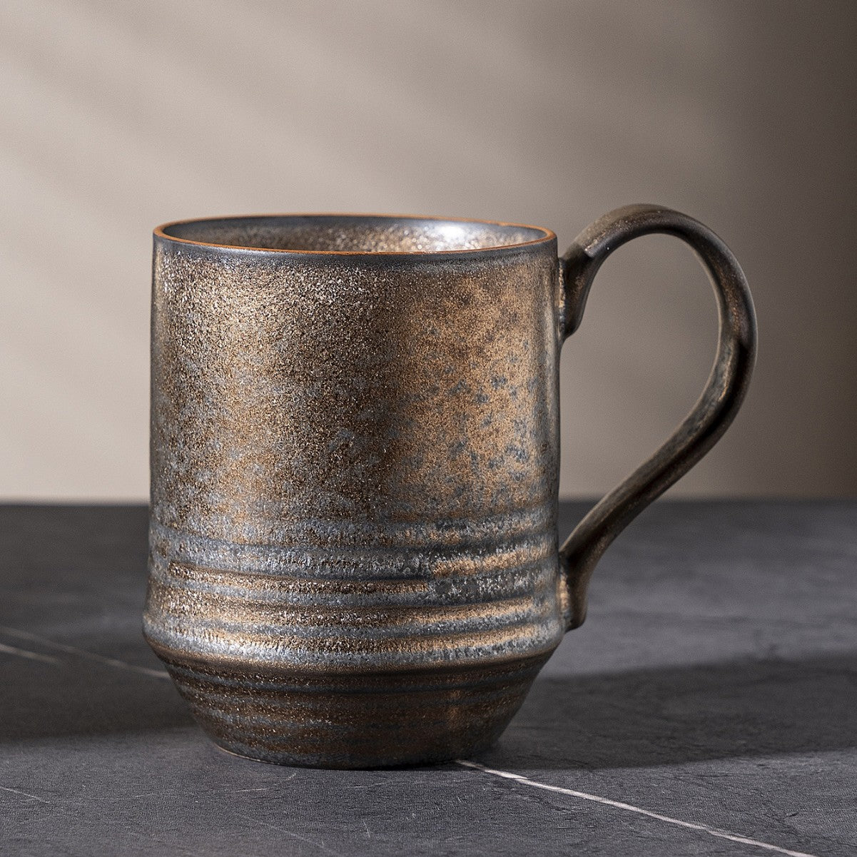 Rustic Iron Glow – Handcrafted Stoneware Wabi-Sabi Coffee Mug