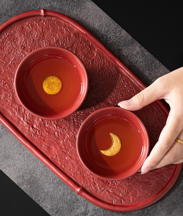 Sun & Moon Harmony — Handcrafted Forbidden City red Porcelain Tea Cup Set
