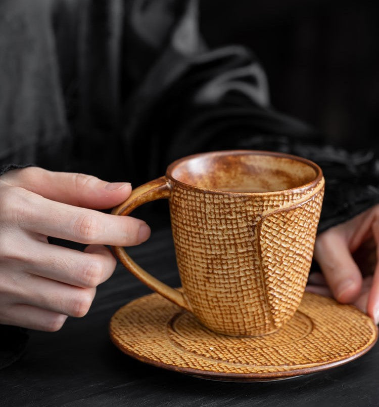 Woven Dawn – Handcrafted Porcelain Coffee Cup & Saucer Set