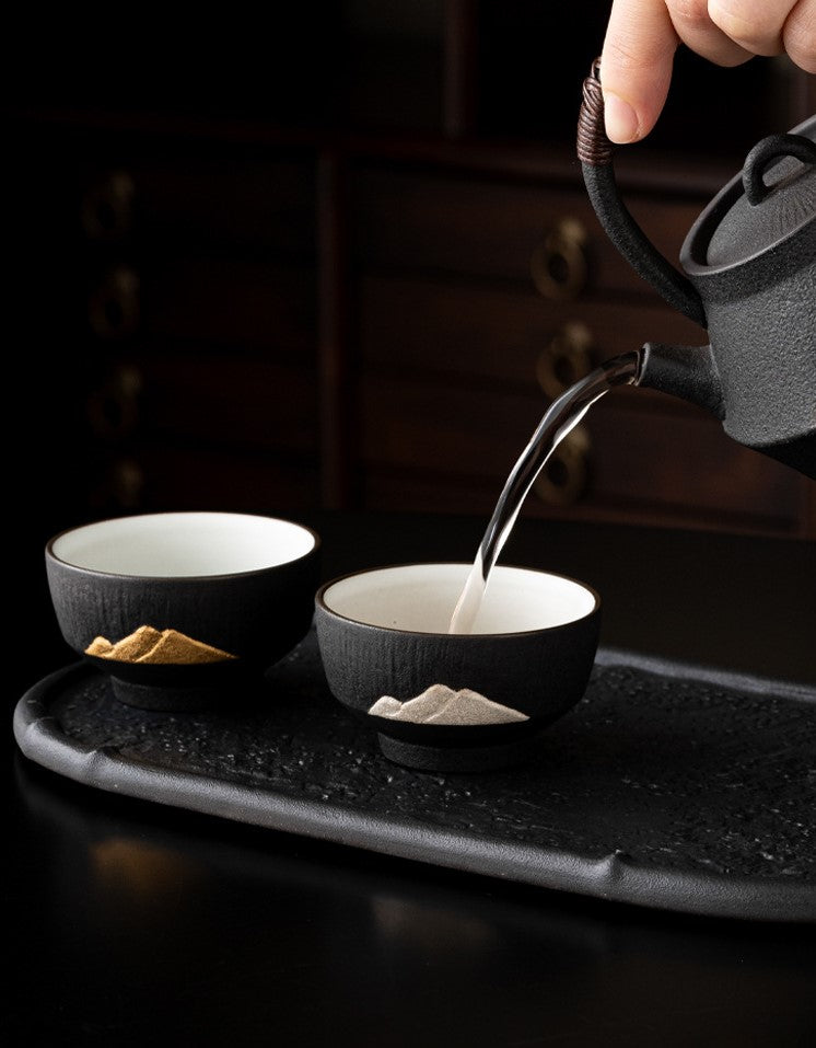 Golden And Silver Mountain — Handcrafted Porcelain Tea Cups Set