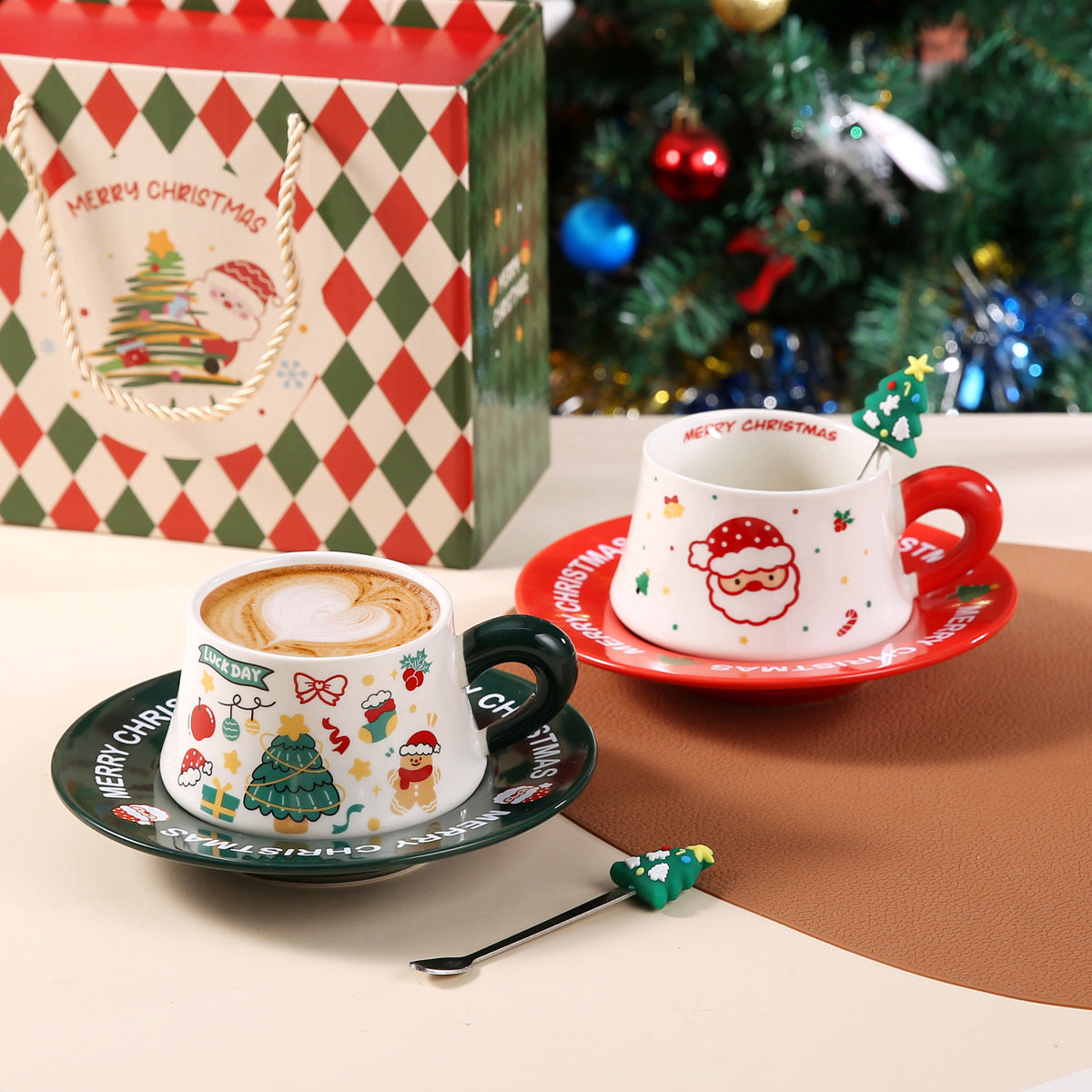 Joyful Harmony – Handcrafted Christmas Ceramic Cup & Saucer Gift Set
