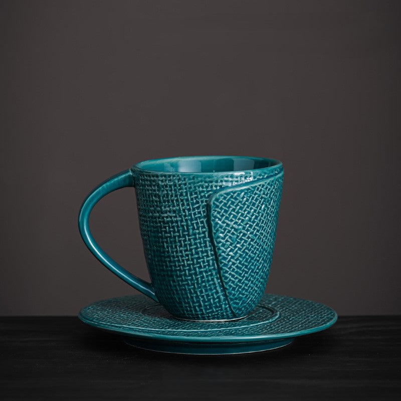 Woven Dawn – Handcrafted Porcelain Coffee Cup & Saucer Set