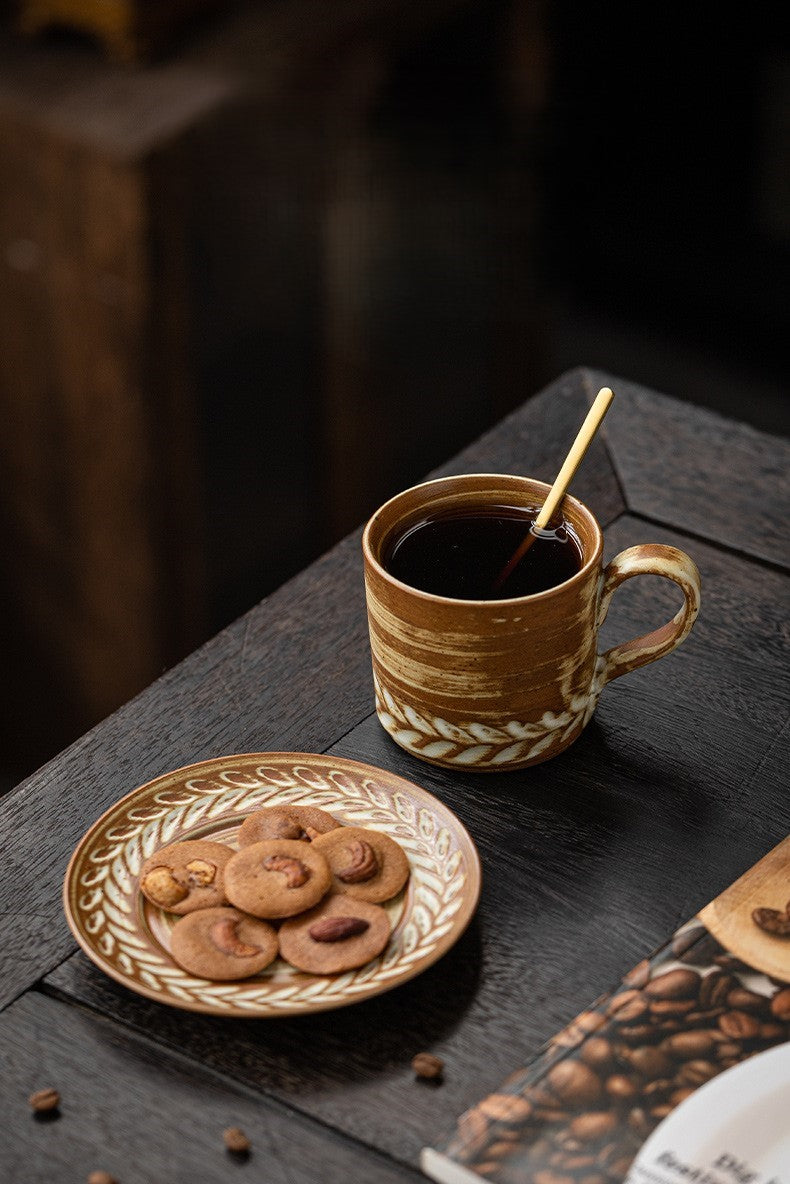 Wheat Harmony – Handcrafted Vintage Ceramic Coffee Cup & Saucer Set