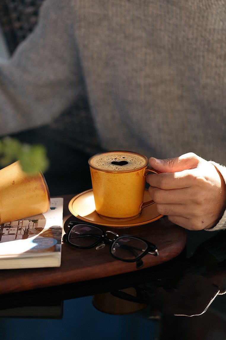 Rustic Amber – Handcrafted Ceramic Coffee Cup & Saucer Set