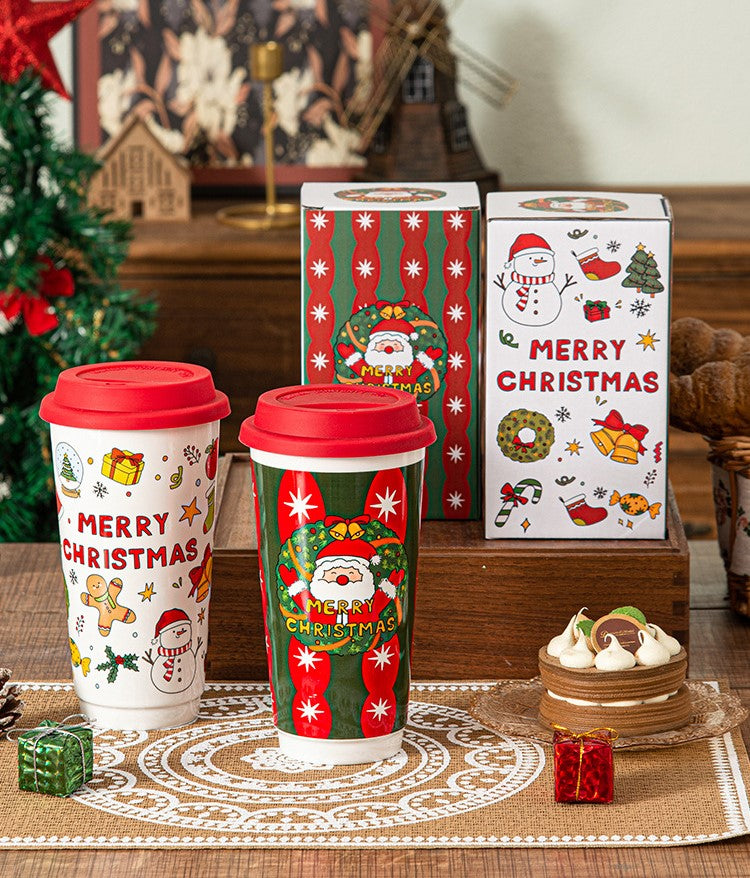 Holiday Grandeur – Large Christmas Ceramic Travel Mug with Lid Gift Set